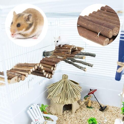 PIVBY Hamster Bridge Wooden Mouse Ladder Natural Rat Chew Rodents Toys for Chinchillas Guinea Pigs Hamster Mouse Rat Small Animal (2Pack) in Kuwait