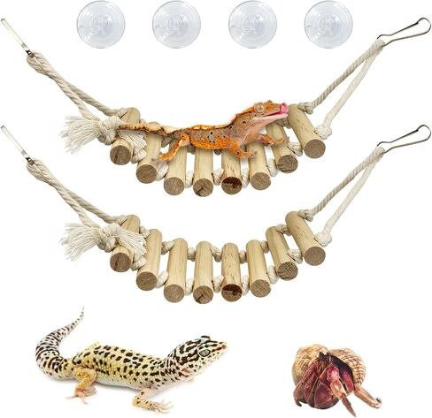 VCEPJH 2pcs Reptile Bridge Leopard Gecko Climbing Ladder Wooden Basking Lounger Reptile Tank Accessories for Hermit Crab Juvenile Bearded Dragon Chameleon Small Lizard (Fruit Wood) in Saudi Arabia