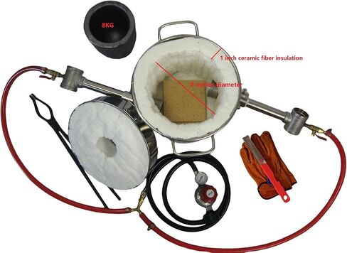 LSMIITTH 8KG/17.6lbs Gas Metal Melting Furnace kit 2642°F/1450°C Propane Furnace Dual Burner (Each 100,000 BTU) Foundry Home Kiln Smelting Casting Tools Refining Recycle Gold Silver Copper Aluminium in Kuwait