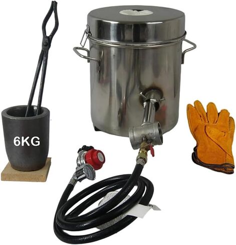 LSMIITTH 8KG/17.6lbs Gas Metal Melting Furnace kit 2642°F/1450°C Propane Furnace Dual Burner (Each 100,000 BTU) Foundry Home Kiln Smelting Casting Tools Refining Recycle Gold Silver Copper Aluminium in Kuwait