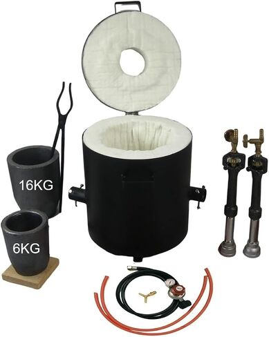 16KG(35lbs) Large Metal Melting Furnace Dual Burner with Graphite Crucibles(16KG/35lbs&6KG/13lbs), Foundry Home Kiln Smelting Furnace Kit with Casting Tools for Refining Recycle Brass Gold Silver in Kuwait