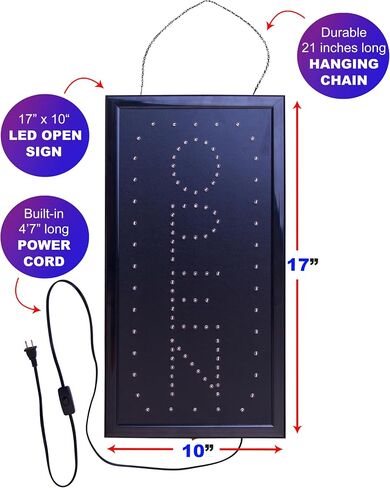 Neon Open Sign for Business: Vertical Lighted Sign Open with Flashing Mode – Indoor Electric Light up Sign for Stores - Includes Business Hours and Open & Closed Signs in Kuwait