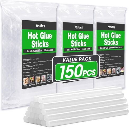 150 PCS Hot Glue Sticks, Full Size 8" Long x 0.43" Diameter Glue Sticks for Glue Gun, Widely Used in Wood, Metal, Glass, Plastic, Floral, Fabric, and More in Saudi Arabia