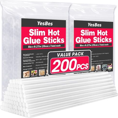 200 PCS Hot Mini Glue Sticks, 8" Long x 0.27" Diameter Glue Sticks for Glue Gun, Perfect Fit for Mini Glue Guns, Widely Used in Wood, Metal, Glass, Plastic, Floral, Fabric, and More in Saudi Arabia