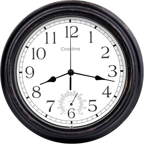 16 Inch Large Outdoor Clock Waterproof with Thermometer Retro Wall Clocks for Patio Pool Garden Home,Bronze in Kuwait
