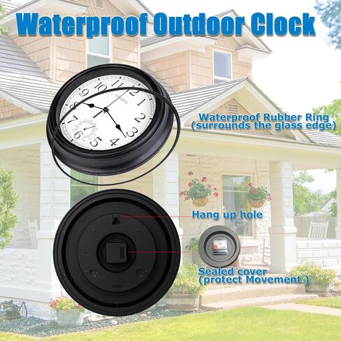 16 Inch Large Outdoor Clock Waterproof with Thermometer Retro Wall Clocks for Patio Pool Garden Home,Bronze in Kuwait