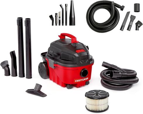 Craftsman CMXEVBE17040 4 جالون 5.0 ذروة HP رطب/جاف، مكنسة كهربائية محمولة مع ملحقات، فلتر للأغراض العامة وأكياس جمع الغبار 2pk in Kuwait