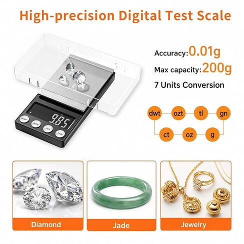 SKEAP Diamond Tester Pen– Jewelry Testing Kit & Gold Testing Kit, Includes Diamond Tester Pen, Jewelry Scale, Stone File, polishing Knife, etc– Ideal for Home, Jewelry Stores & Pawn Shops in Kuwait
