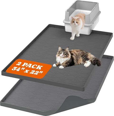 Pawtners 2 Pack Silicone Cat Litter Mat 34 x 22 in, Easy to Clean, Gray in Kuwait