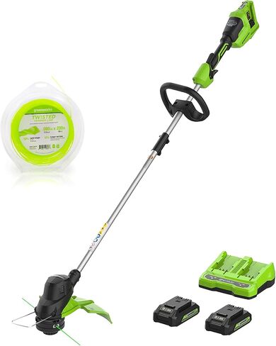 Greenworks 2 x 24V (48V) 15" String Trimmer .080" (200 FT) Trimmer Line, (2) 2.0Ah USB Batteries and 4A Dual Port Charger Included in Kuwait