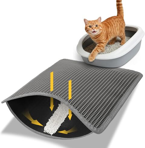 Conlun Cat Litter Trapping Mat for Small Spaces, 23.6"x14.6" Space-Saving Litter Box Floor Mat, Hexagon Grids & Anti-Leak Base, Machine Washable, Non-Slip Kitty Matt for Apartment, Gray in Kuwait