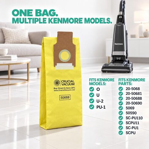 Crucial Vacuum Replacement Vacuum Bags Compatible with Kenmore Part # 20-5068, 20-50681, 20-50688, 20-50690, 5069, 50590, SC-PU110, SCPU11, SC-PU1, SCPU1 & Models O, U, U-2, PU-1 (9 Pack) in Saudi Arabia