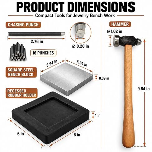 Jewelry Chasing Punches with Steel Bench Block, Rubber Base and Hammer in Kuwait