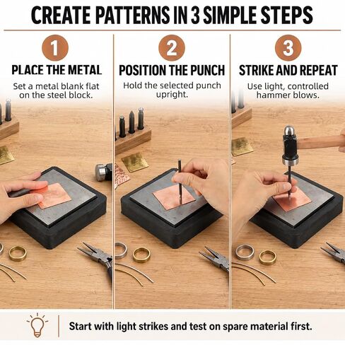 Jewelry Chasing Punches with Steel Bench Block, Rubber Base and Hammer in Kuwait