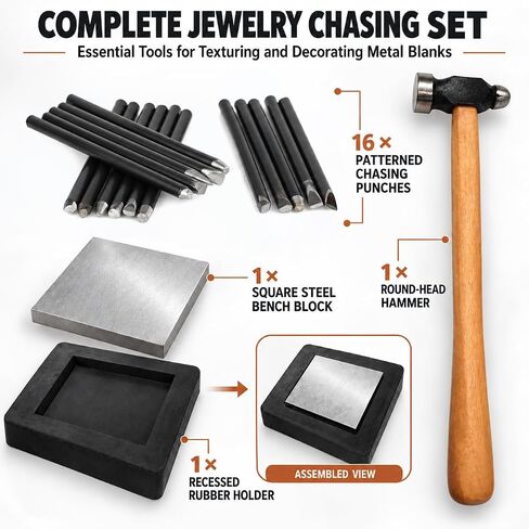 Jewelry Chasing Punches with Steel Bench Block, Rubber Base and Hammer in Kuwait