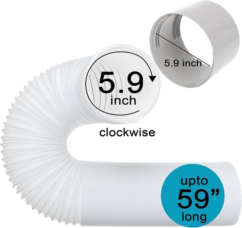 Air Conditioner Exhaust Vent Hose - 5" Diameter, 59" Length, Angooni Universal Counter-Clockwise Thread Air Vent Compatible with Honeywell, Whynter, Frigidaire, LG, Toshiba, Delonghi, JHS in Kuwait