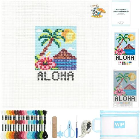 Kaitiaki 18 mesh Needlepoint Canvas Kit, 8 in Painted Canvas Set with Embroidery Floss, Needles, Guide Card, Instruction, Threader, Scissors & Project Bag for Crafter Gift(Sunny Island) in Saudi Arabia