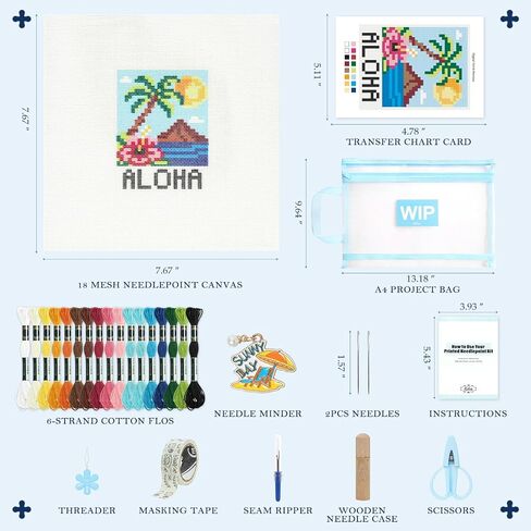 Kaitiaki 18 mesh Needlepoint Canvas Kit, 8 in Painted Canvas Set with Embroidery Floss, Needles, Guide Card, Instruction, Threader, Scissors & Project Bag for Crafter Gift(Sunny Island) in Saudi Arabia