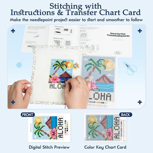 Kaitiaki 18 mesh Needlepoint Canvas Kit, 8 in Painted Canvas Set with Embroidery Floss, Needles, Guide Card, Instruction, Threader, Scissors & Project Bag for Crafter Gift(Sunny Island) in Saudi Arabia