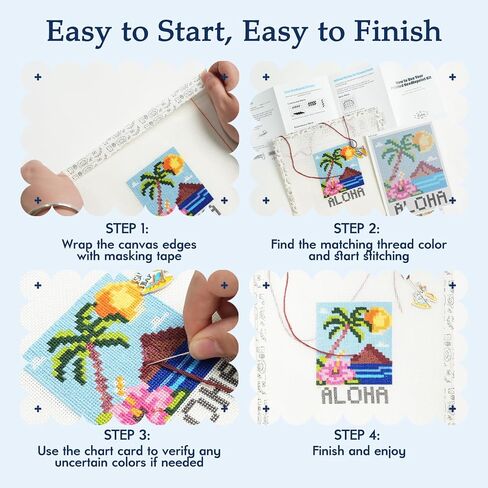 Kaitiaki 18 mesh Needlepoint Canvas Kit, 8 in Painted Canvas Set with Embroidery Floss, Needles, Guide Card, Instruction, Threader, Scissors & Project Bag for Crafter Gift(Sunny Island) in Saudi Arabia