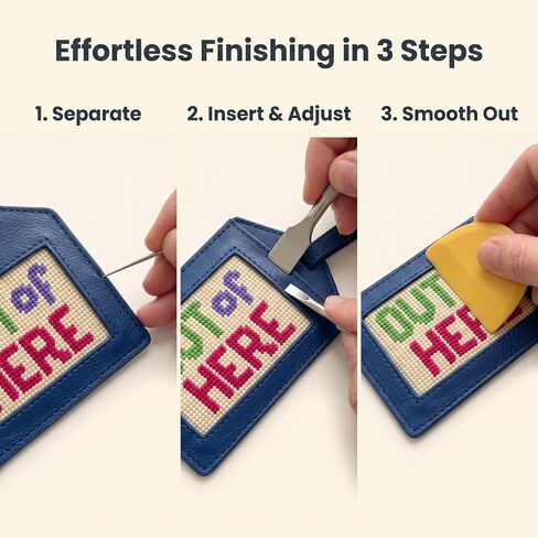 4PCS Self Finishing Needlepoint Kit Canvas Insertion Tool Set Needlepoint Supplies Finishing Accessories for Key Fob Bookmark Luggage Tag Bag Charm DIY Crafts in Kuwait
