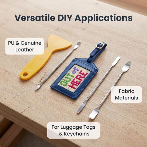 4PCS Self Finishing Needlepoint Kit Canvas Insertion Tool Set Needlepoint Supplies Finishing Accessories for Key Fob Bookmark Luggage Tag Bag Charm DIY Crafts in Kuwait
