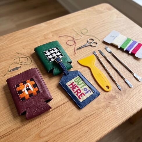 4PCS Self Finishing Needlepoint Kit Canvas Insertion Tool Set Needlepoint Supplies Finishing Accessories for Key Fob Bookmark Luggage Tag Bag Charm DIY Crafts in Kuwait