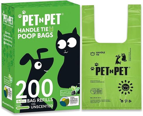 Pet N Pet Poop Bags for Dogs, 200 Count, Unscented, Tie Handles Thick in Kuwait