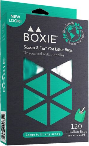 Boxie Sustainable Scoop & Tie Pet Waste Bags, 120 Count, Leak-Proof, Easy-to-Tie Handles, Eco-Friendly, Odor Control, EPI Technology, Durable for Cat Litter & Dog Waste in Kuwait