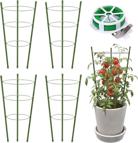 4 Pack Plant Support Tomato Cages for Garden, 18 Inches Small Tomato Cages and Supports with Adjustable Rings for Garden Pots, Plant Stakes Tomato Trellis Rings for Climbing Plants in Kuwait