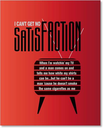 Song Lyrics Art Can't Get No Satisfaction Print Illustration of a Classic Rock Music Tune (10" L x 8" W, Print - Unframed) in Saudi Arabia