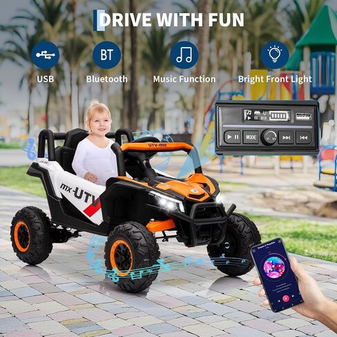 12V Kids Ride-On UTV Truck with Remote Control, 4WD/2WD Switchable, 4-Spring Suspension, EVA Tires, Safety Belt, Wireless Music & LED Lights for Ages 3-8 - Orange in Saudi Arabia