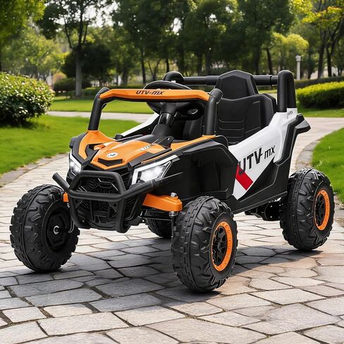 12V Kids Ride-On UTV Truck with Remote Control, 4WD/2WD Switchable, 4-Spring Suspension, EVA Tires, Safety Belt, Wireless Music & LED Lights for Ages 3-8 - Orange in Saudi Arabia