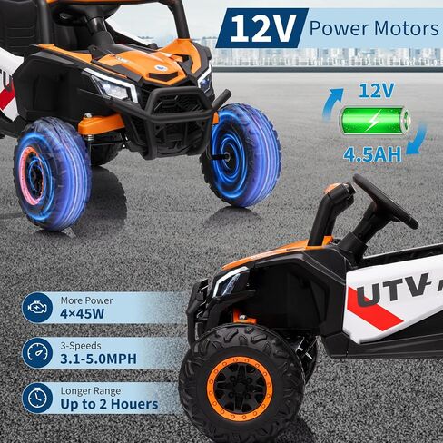 12V Kids Ride-On UTV Truck with Remote Control, 4WD/2WD Switchable, 4-Spring Suspension, EVA Tires, Safety Belt, Wireless Music & LED Lights for Ages 3-8 - Orange in Saudi Arabia