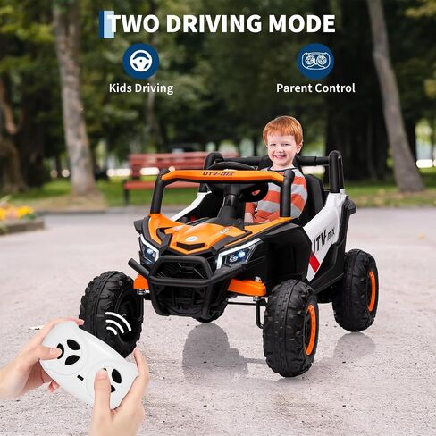 12V Kids Ride-On UTV Truck with Remote Control, 4WD/2WD Switchable, 4-Spring Suspension, EVA Tires, Safety Belt, Wireless Music & LED Lights for Ages 3-8 - Orange in Saudi Arabia