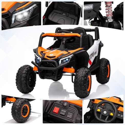 12V Kids Ride-On UTV Truck with Remote Control, 4WD/2WD Switchable, 4-Spring Suspension, EVA Tires, Safety Belt, Wireless Music & LED Lights for Ages 3-8 - Orange in Saudi Arabia