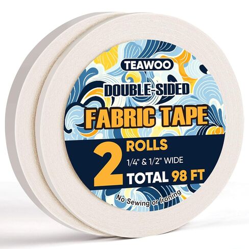 2 Rolls Double Sided Fabric Tape,1/3-1/2IN 98 FT Hem Tape No Sewing No Iron in Saudi Arabia