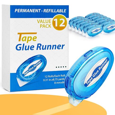 TMOL 12 Pack Scrapbook Tape, 26 Ft x 0.31 in Double Sided Tape Roller, Permanent Adhesive Tape Dispenser Runner, Photo-Safe Glue Tape Roller for Scrapbooking, Crafts and Arts Projects, Smooth & Clean in Saudi Arabia
