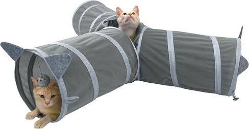 Kitty City Pop-Up Rolling Cat Cube Toy, Collapsible Indoor Cat Play Cube with Peekaboo Openings & Hanging Tassel, Lightweight Foldable Cat Furniture - Blue / Brown in Kuwait