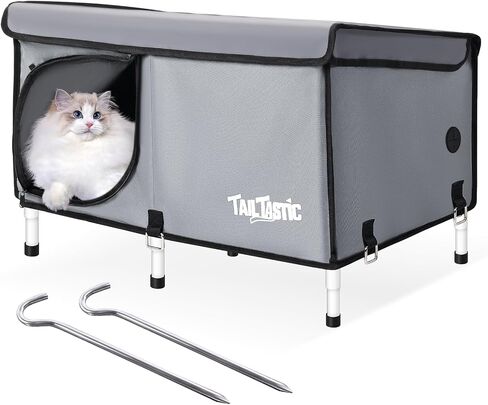 Outdoor Cat House Elevated,Insulated Feral Cat House Outdoor for Winter,Waterproof Cat Bed with Cozy Cushion(Grey, Large) in Saudi Arabia