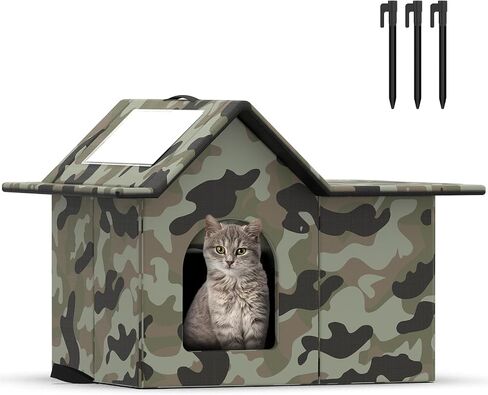 Outdoor Cat House Weatherproof, Large Feral Cat House for Winter, Collapsible Outdoor Cats Shelter in Winter with Door and Soft Mat, Easy to Assemble in Kuwait