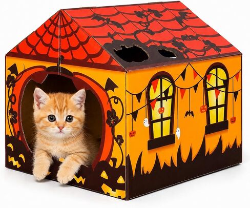 Tailtastic Halloween Cat Cardboard House with Pads & Catnip for Indoor Cats in Saudi Arabia