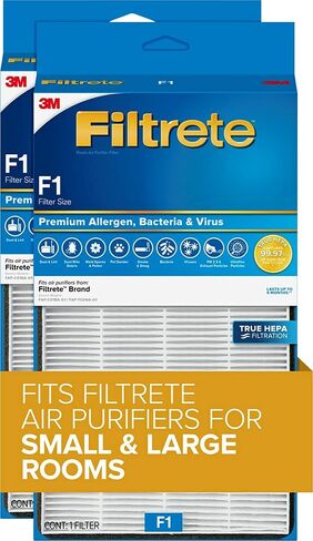 Filtrete F1 Room Air Purifier Filter, True HEPA Premium Allergen, Bacteria, & Virus, 12 in. x 6.75 in., 2-Pack, Works with Devices: FAP-C01BA-G1, FAP-T02WA-G1 and FAP-ST02N in Kuwait