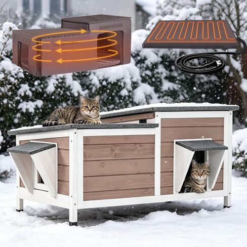 Outdoor Heated Cat House,6-Sides Insulated Feral Cat Shelter Weatherproof in Kuwait