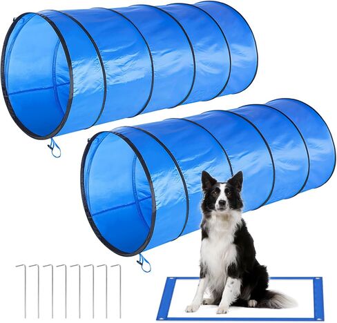 Dog Agility Tunnel 2-Pack 71"x22" with Stakes & Stop Grid for Training in Kuwait