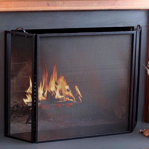 Plow & Hearth 3 Panel Flatguard Fireplace Screen, 50" W x 30" H, Black in Kuwait