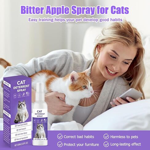 QHZ Bitter Apple Spray for Cats, Natural Bitter No Chew Training Spray for Cats & Dogs, Indoor & Outdoor Pet Deterrent to Stop Scratching, Chewing & Biting on Couch, Curtains, Plants, 150ml in Saudi Arabia