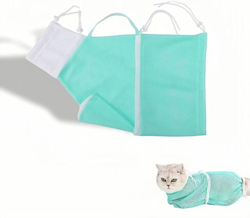 Cat Grooming Restraint Bag with Adjustable Drawstrings, Pink Mesh Bath Bag for Bathing, Nail Trimming, Ear Cleaning, Breathable Polyester with Zipper Design and Handheld Design (Pink) in Saudi Arabia