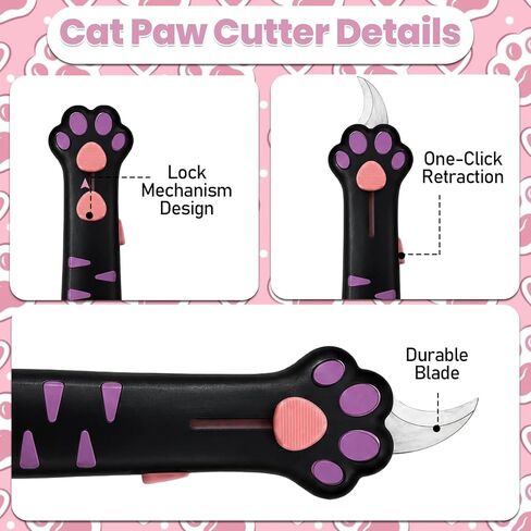 3PCS Cat Paw Box Cutter, Retractable Cat Claw Box Cutter, Safe Package Opener Tool for Home and Office Use, Ergonomic Silicone Handle Design in Kuwait