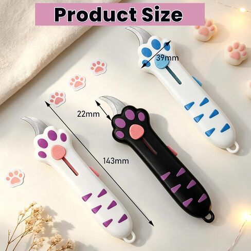 3PCS Cat Paw Box Cutter, Retractable Cat Claw Box Cutter, Safe Package Opener Tool for Home and Office Use, Ergonomic Silicone Handle Design in Kuwait